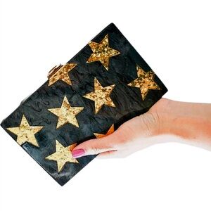 Acrylic Box Clutch With Glitter Star Details; Customizable Top Handle Or Chain.